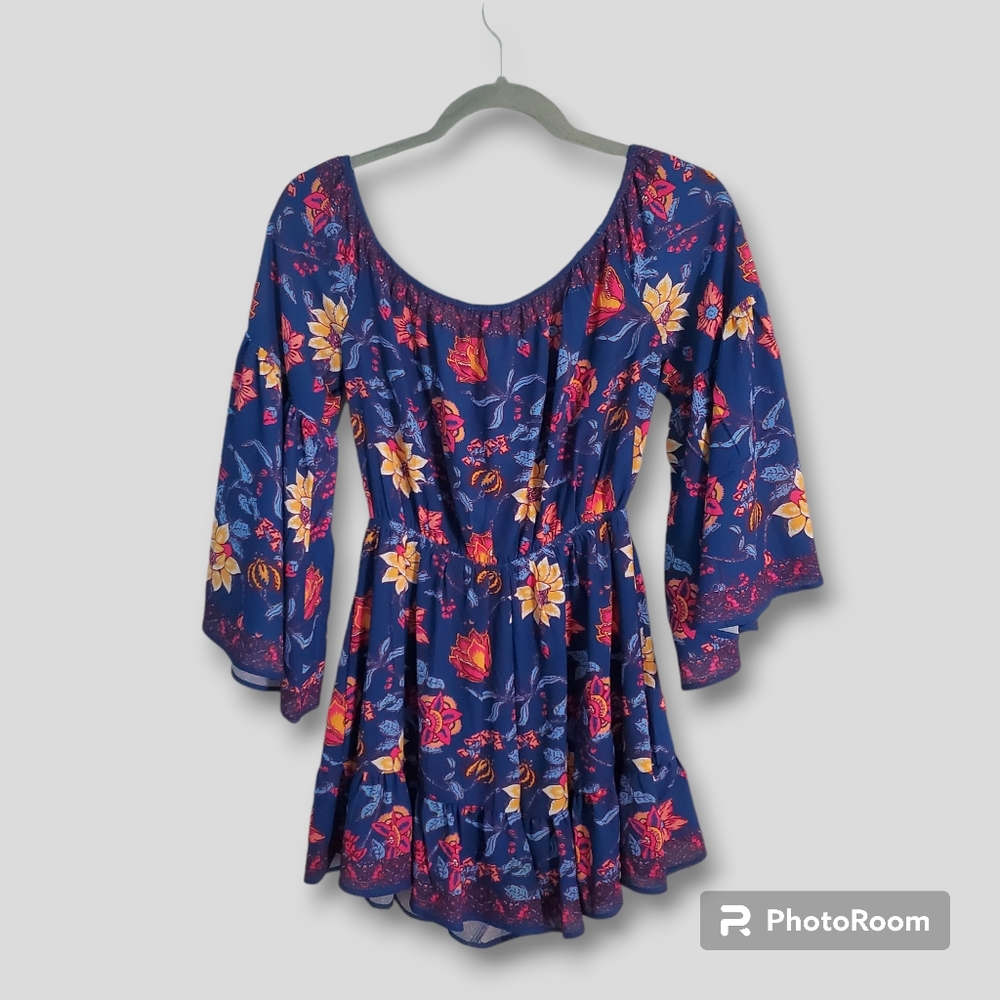 Flying Tomato Power of Love bell sleeve boho floral romper, size S - Picture 2 of 11